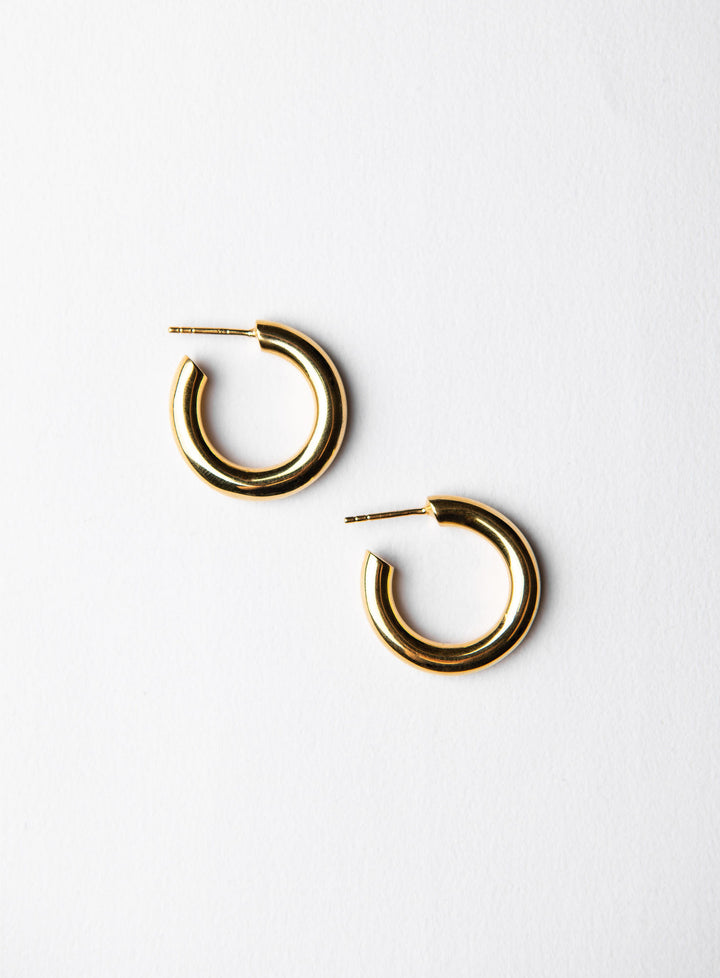 Medium Shiny 14K Gold Plated Hoops