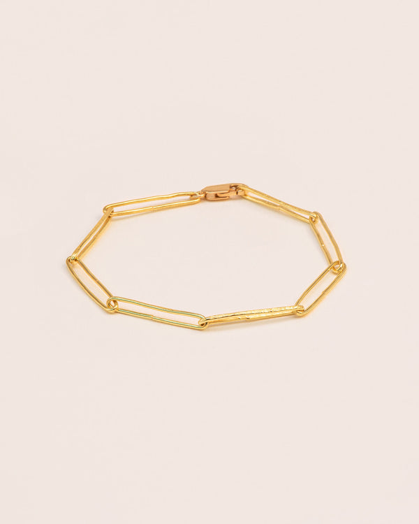 Hammered link chain 18K Gold Bracelet