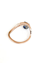 Blå Wave 18K Guld Ring m. Diamanter & Sapphire