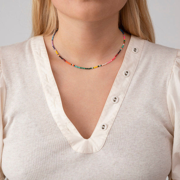 Back To Baja Gold Plated Necklace w. Mixed coloured Beads