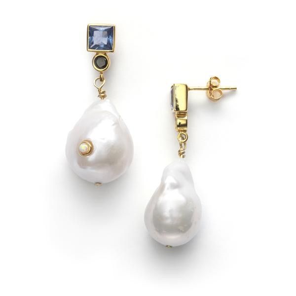 Baroque Ohrringe vergoldet I Blaue Perlen