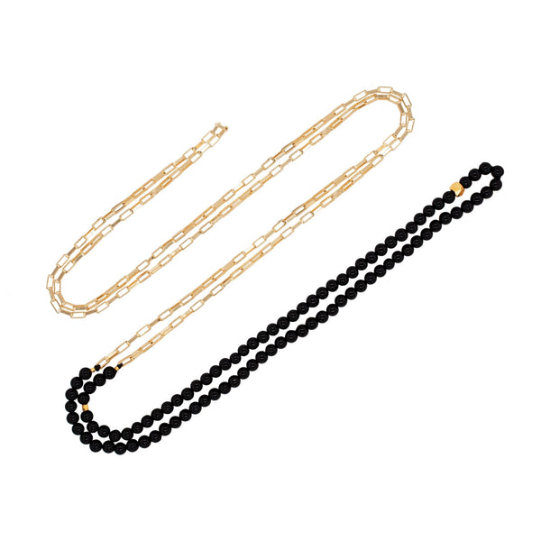 Black Multi Gold Plated Necklace w. Onyx