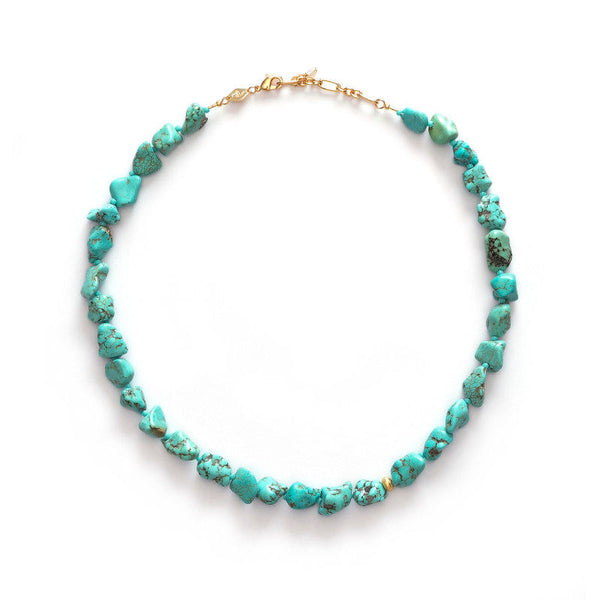 Beach Cocktail Gold Plated Necklace w. Blue Beads
