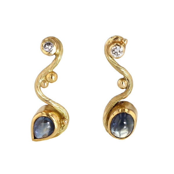 Seafire 18K & 22K Gold Earrings w. Sapphire & Diamonds