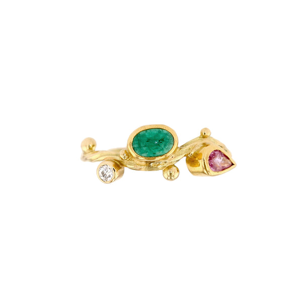 Seafire 18K & 22K Guld Ring m. Diamant, Safir & Smaragd