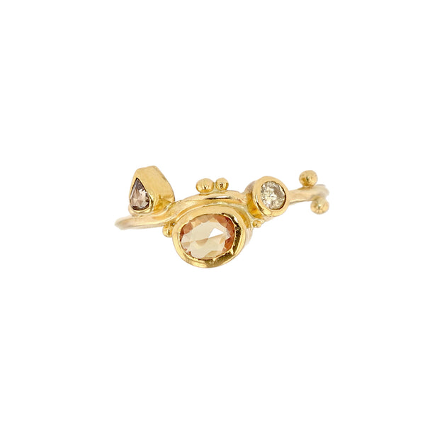 Seafire Sapphire 18K & 22K Gold Ring w. Diamond & Sapphires