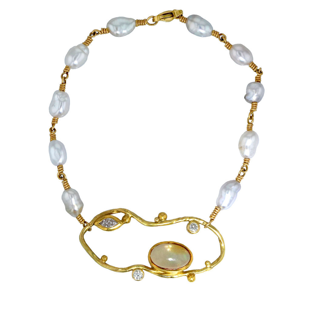 Bergsoe Jewelry Cloud 18K & 22K Gold Bracelet w. Diamonds & Pearls