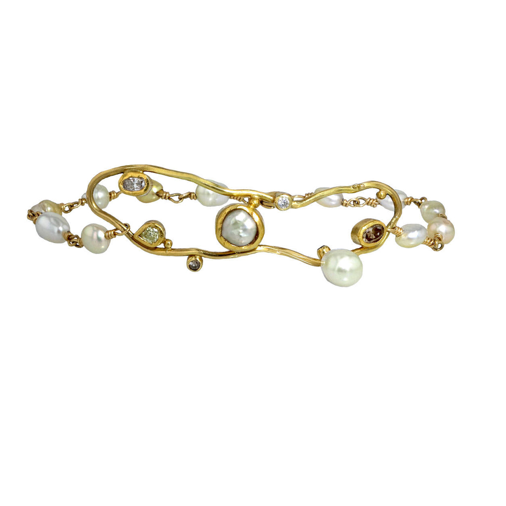 Cloud Keshi 18K & 22K Guld Armbånd m. Diamanter & Perler