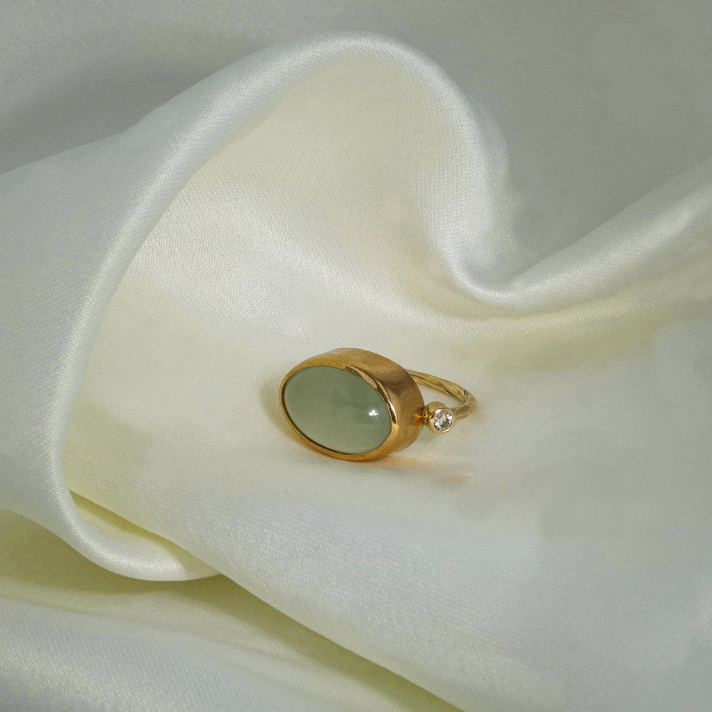 Cocktail 18K & 22K Gold Ring w. Prasolit & Diamond