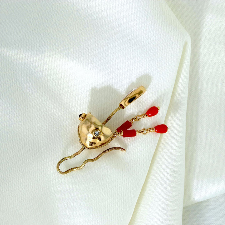 Gople 18K & 22K Guld Ørering m. Diamanter & Koral 