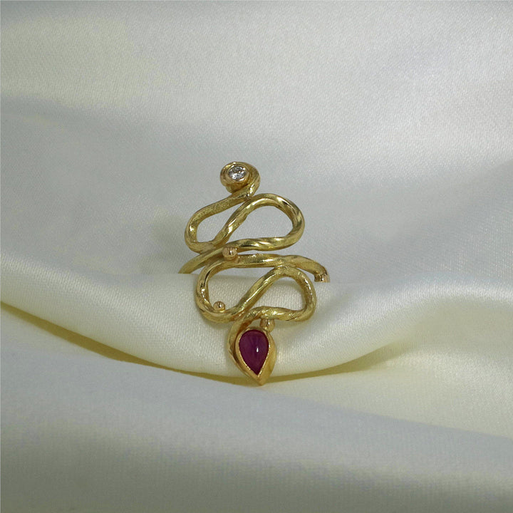 Hydra 18K & 22K Guld Ring m. Rubin & Diamant