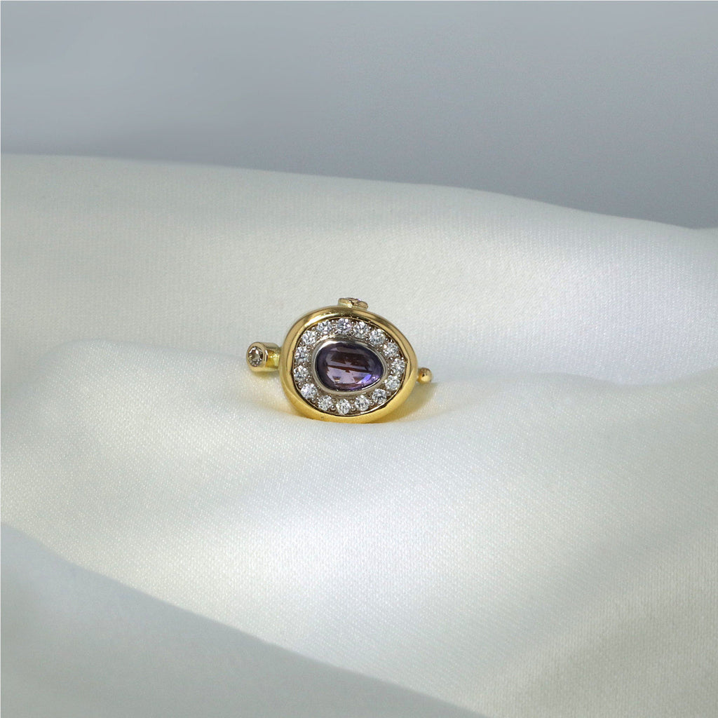 Pavé Cocktail 18K & 22K Gold Ring w. Sapphire & Diamonds