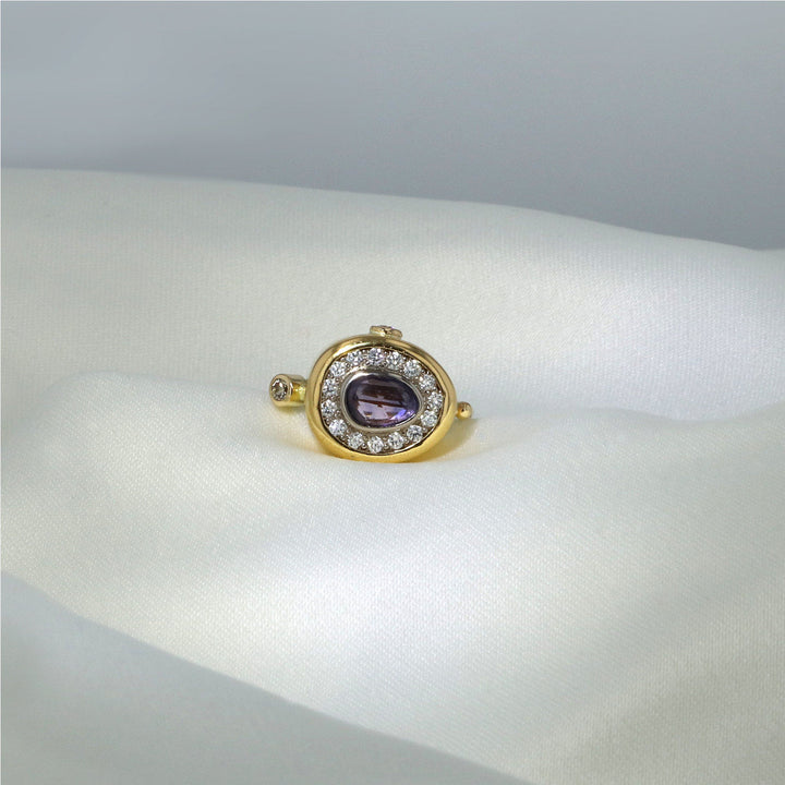 Pavé Cocktail 18K & 22K Guld Ring m. Safir & Diamanter