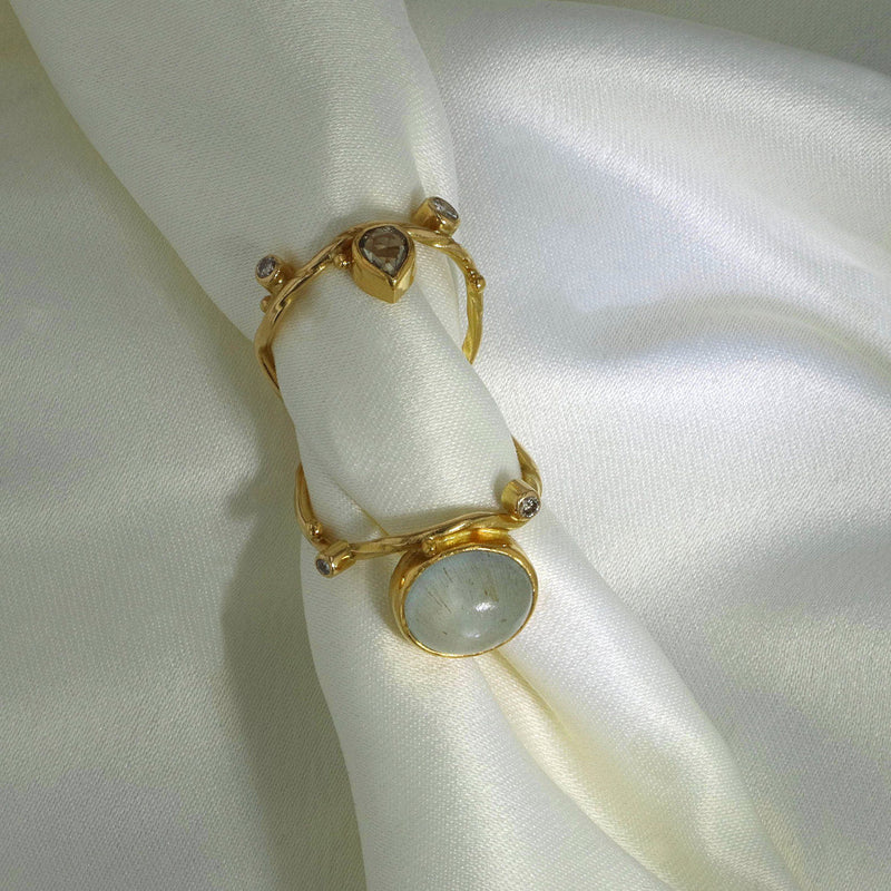 Semper 18K & 22K Gold Ring w. Aquamarine & Diamonds
