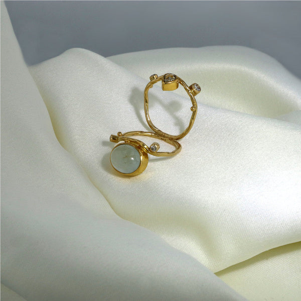 Semper 18K & 22K Guld Ring m. Akvamarin & Diamanter