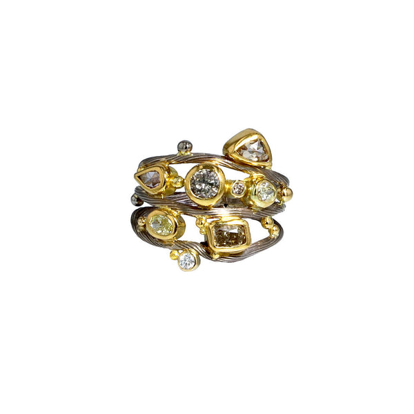 Triple Seafire Ring aus 18K & 22K Gold & Weißgold I Diamanten