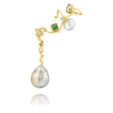Filuka 18K Gold Earring w. Diamond, Pearl, Sapphire & Emerald