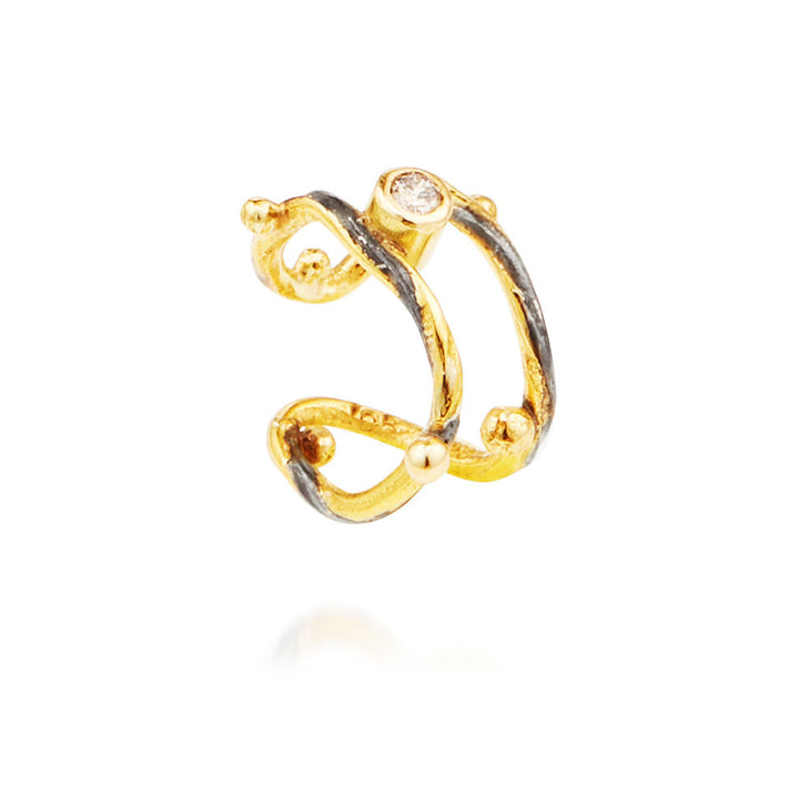 Seafire 18K & 24K Guld & Sølv Ear Cuff m. Diamant