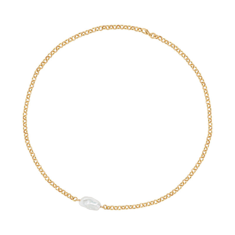 Biwa Delicate Gold Plated Necklace w. Pearl