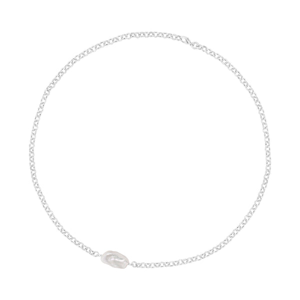 Biwa Delicate Silver Necklace w. Pearl