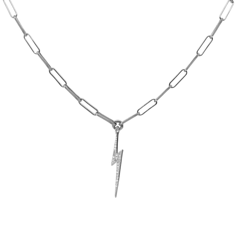 Bolt Oxidized Silver Necklace w. Diamond