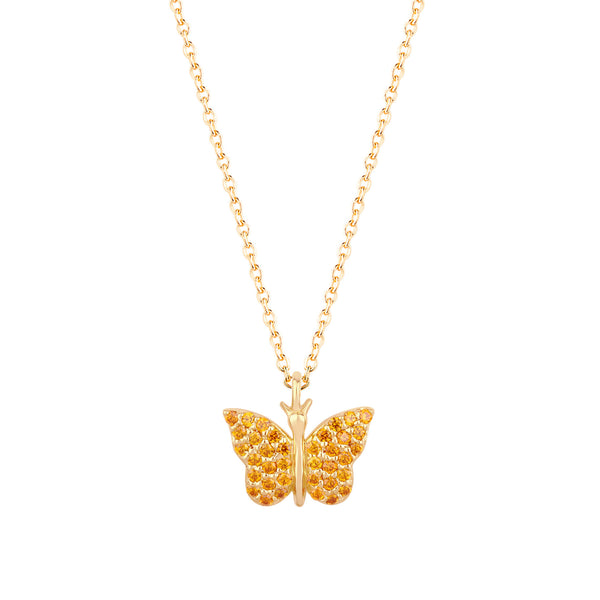 Butterfly Halskette 18K vergoldet mit orangem Zirkon