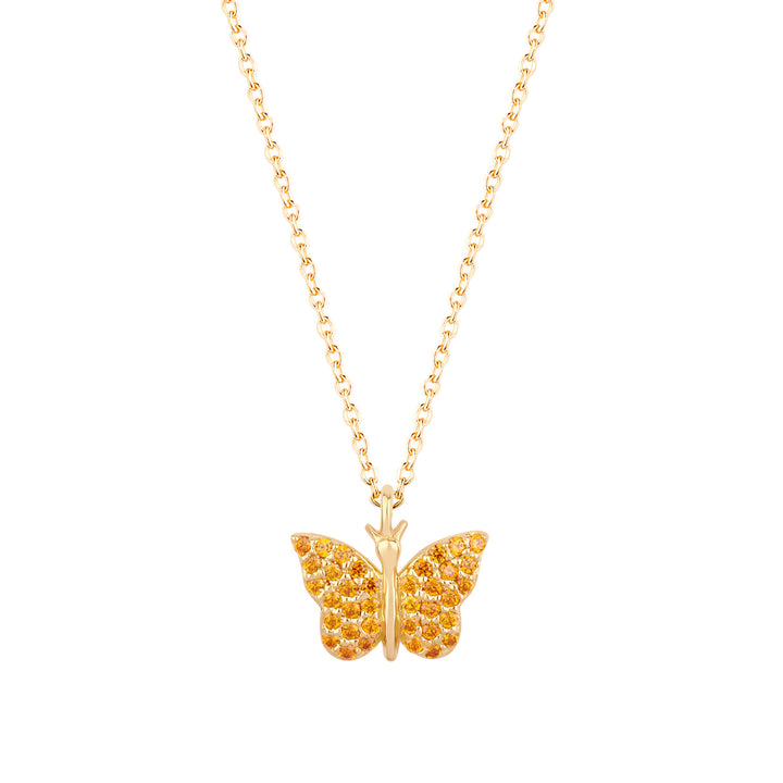 Butterfly 18K Gold Plated Necklace w. Orange Zirconias