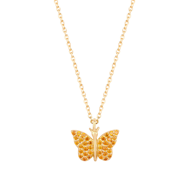 Butterfly Halskette 18K vergoldet mit orangem Zirkon