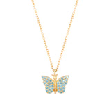 Butterfly 18K Gold Plated Necklace w. Light Blue Zirconias