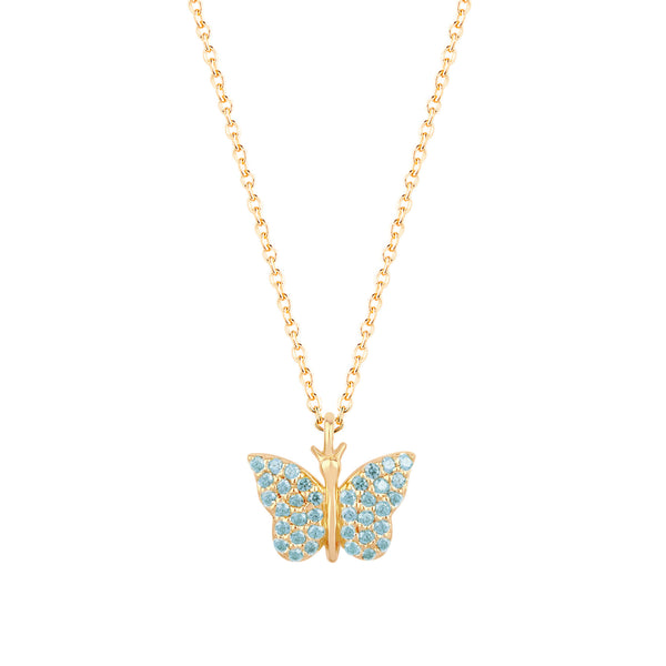 Butterfly Halskette 18K vergoldet mit hellblauem Zirkon