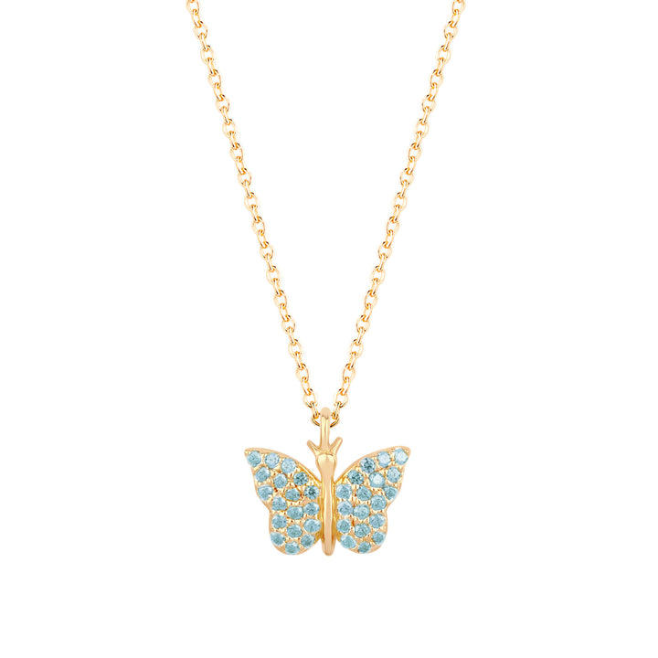 Butterfly Halskette 18K vergoldet mit hellblauem Zirkon