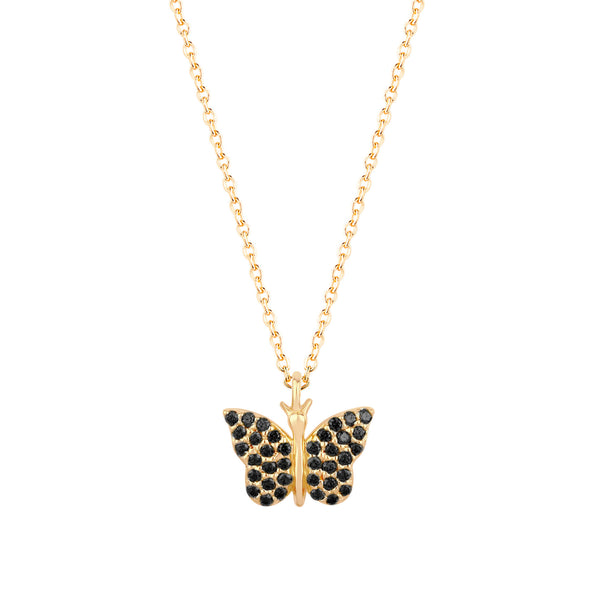 Butterfly Halskette 18K vergoldet mit schwarzem Zirkon