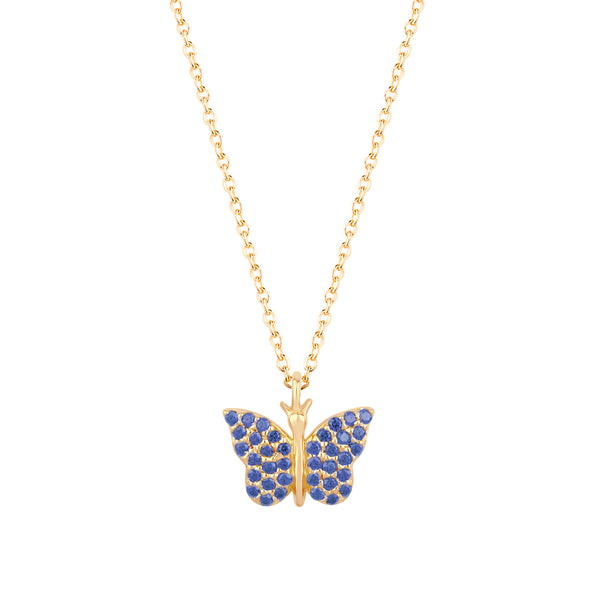 Butterfly Halskette 18K vergoldet mit blauem Zirkon