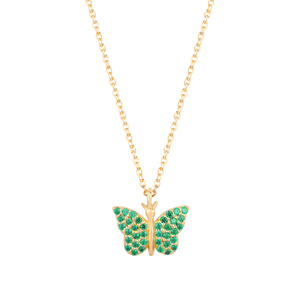 Butterfly 18K Gold Plated Necklace w. Green Zirconias