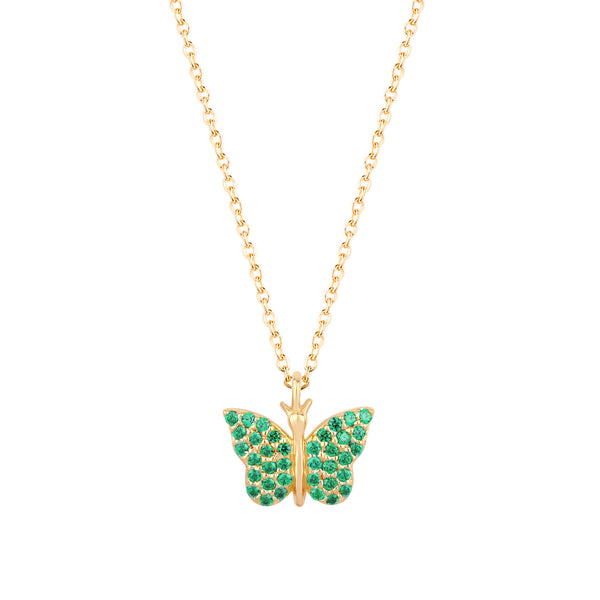 Butterfly Halskette 18K vergoldet mit grünem Zirkon
