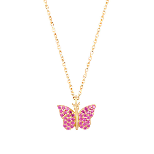 Butterfly Halskette 18K vergoldet mit pinkem Zirkon