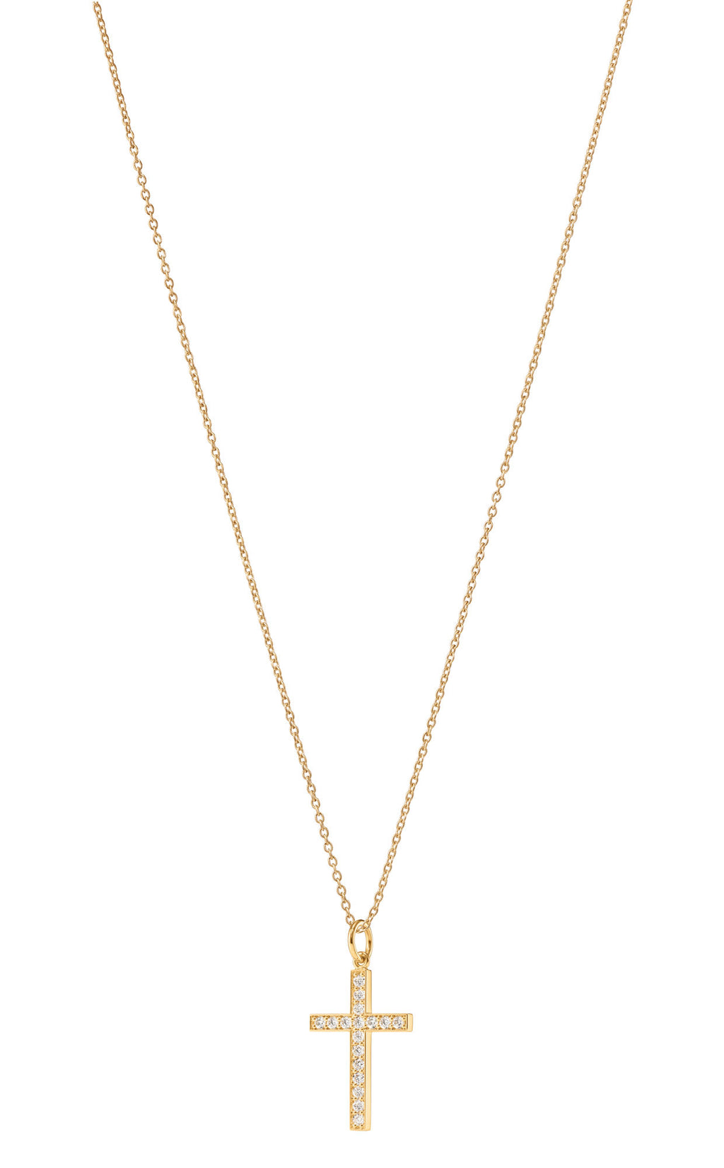 Cross Pavé 18K Gold Pendant w. Diamonds