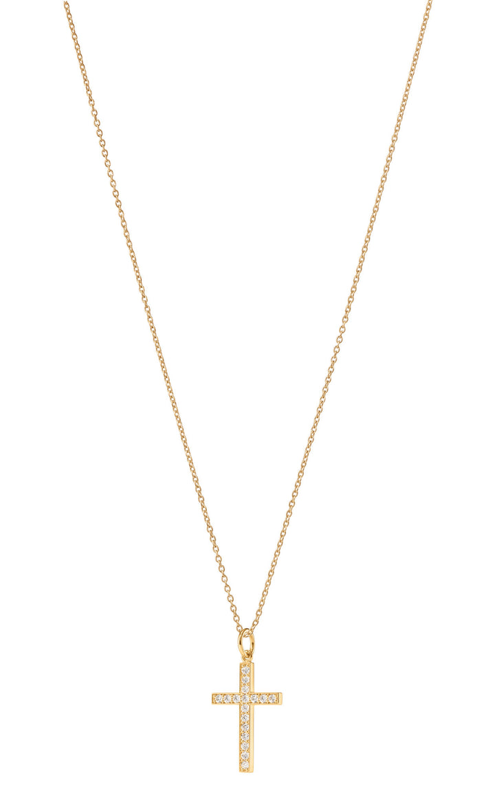 Cross Pavé 18K Gold Pendant w. Diamonds