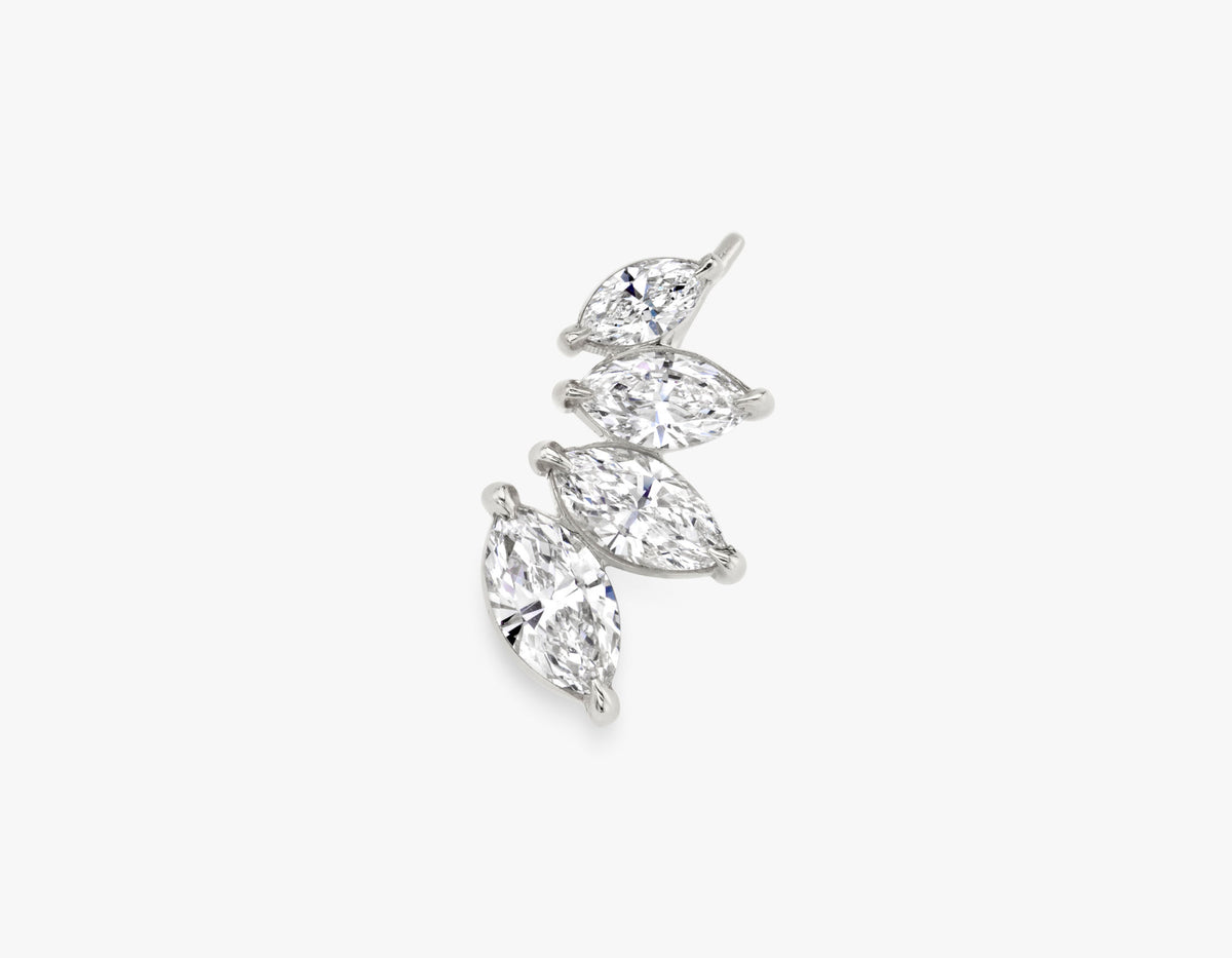 Marquise 4-Stone Arc 14K Hvidguld Ørering m. Lab-Grown Diamanter