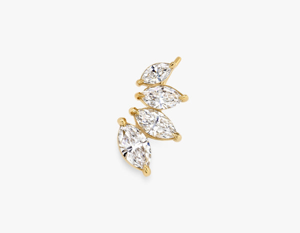Marquise 4-Stone Arc 14K Gold Earring w. Lab-Grown Diamonds