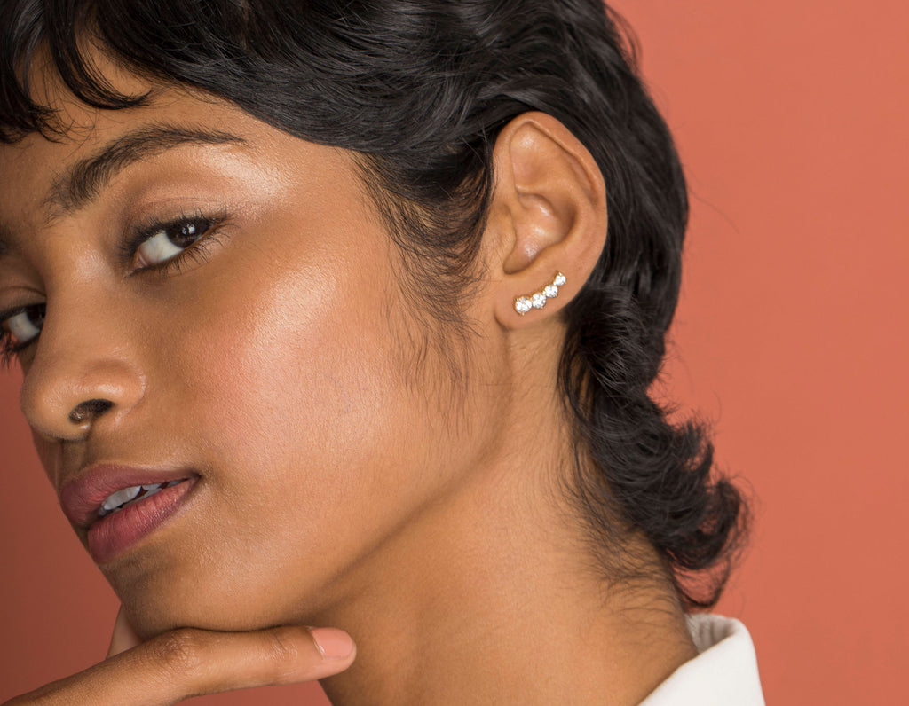 Brilliant Round 4-Stone Arc 14K Gold Earring w. Lab-Grown Diamonds