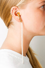 Earphone Gold Plated Earring w. Pearl String