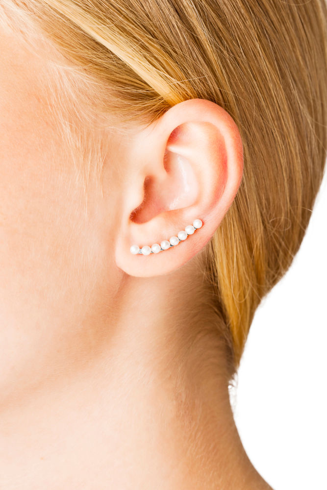 Iris long Silver Earring w. Pearls