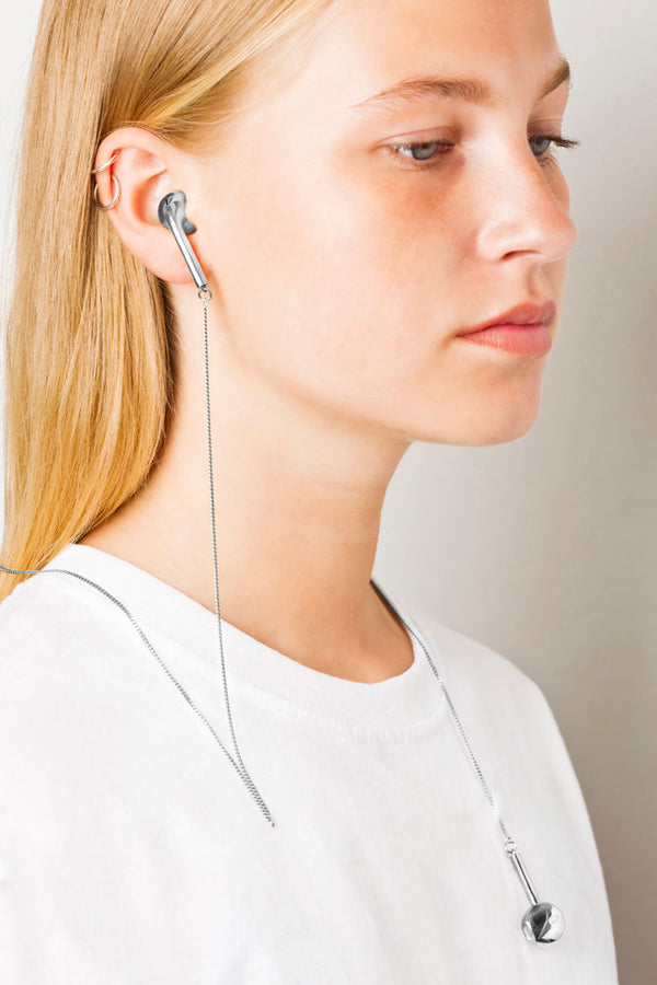 Dobbelt earphone halskæde/øreringe Sølv