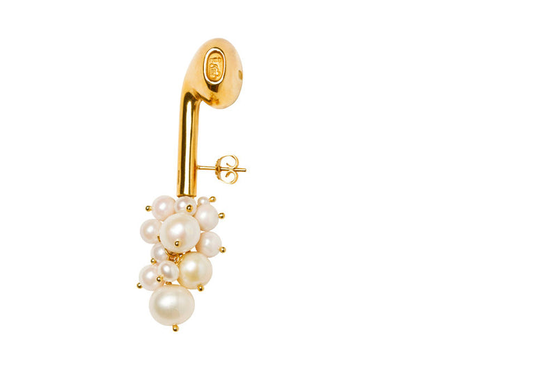 Earphone Gold Plated Earring w. Pearl Cluster
