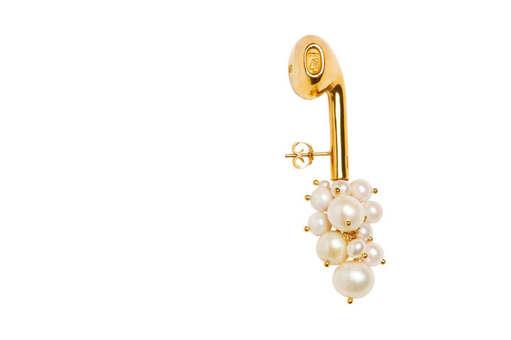 Earphone Gold Plated Earring w. Pearl Cluster