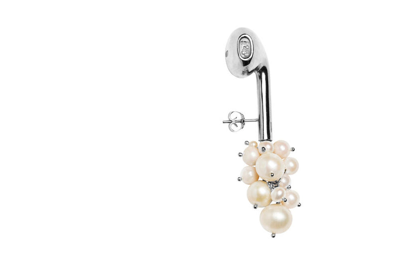 Earphone Ohrring I Perlen-Cluster Silber
