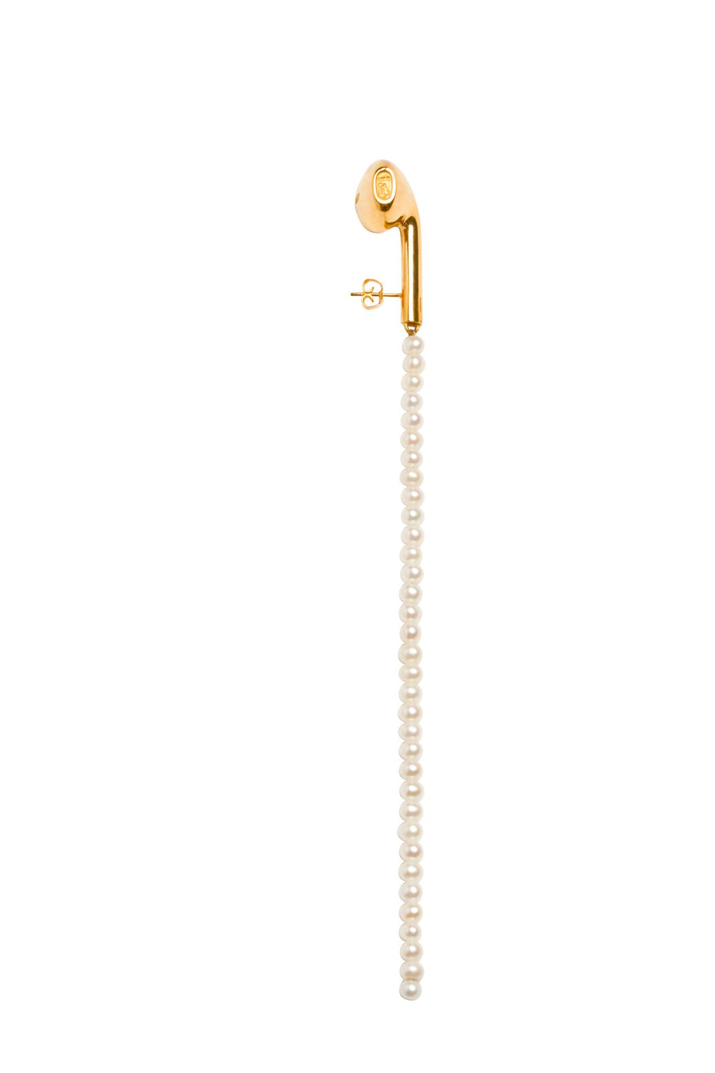 Earphone Gold Plated Earring w. Pearl String