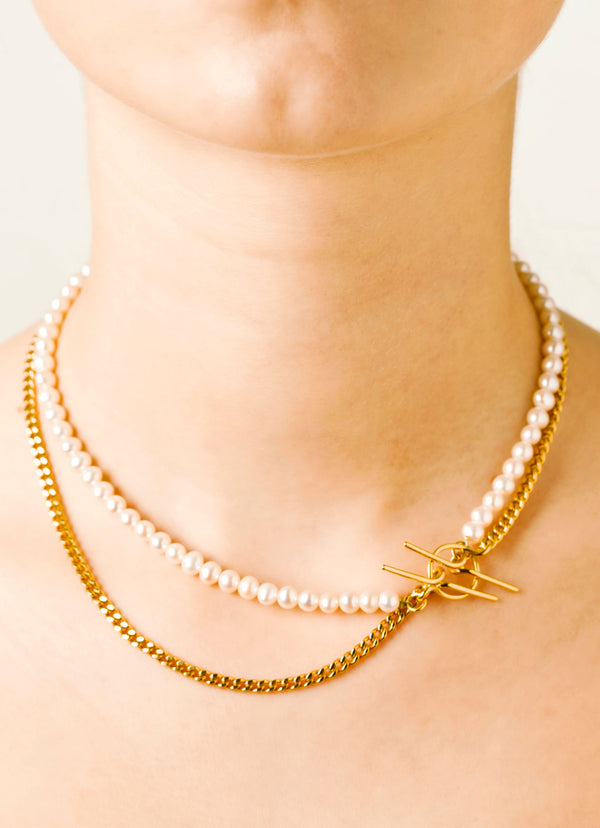 Iris double Gold Plated Necklace w. Pearls