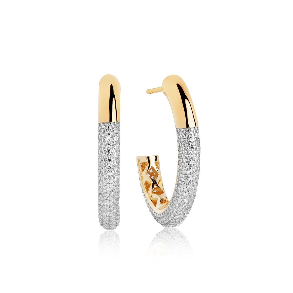 Cannara Grande Gold Plated Hoops w. White Zirconias